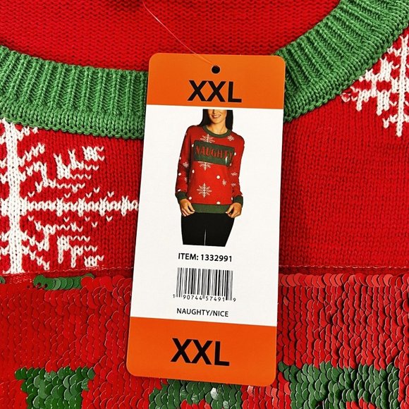 TO BE JOLLY Women’s Ugly Christmas Sweater Naughty/Nice Sequin NWT XXL - Picture 6 of 12